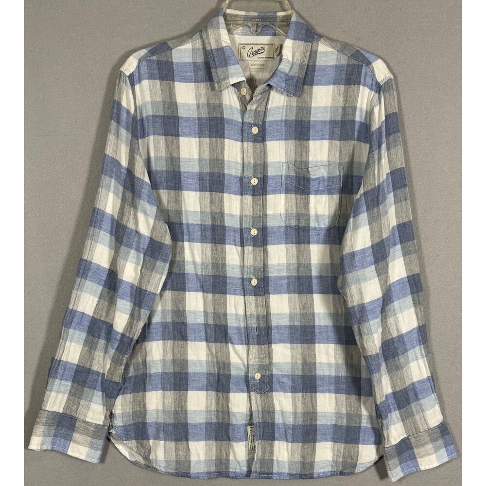 Grayers Clothiers Shirt Mens M Blue Gray White Plaid Flannel Button Down Shirt